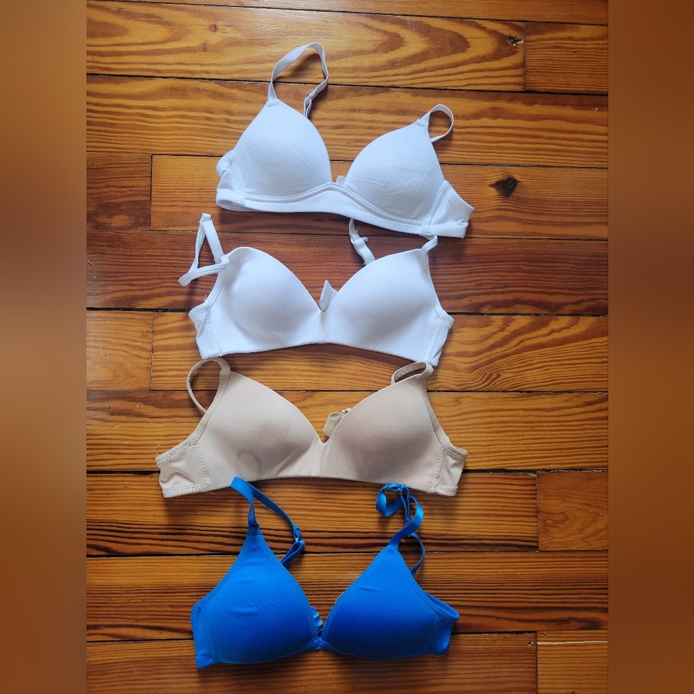 Bundle Like New Girls Training Bra Bras White, Nude, and Blue Set 30A